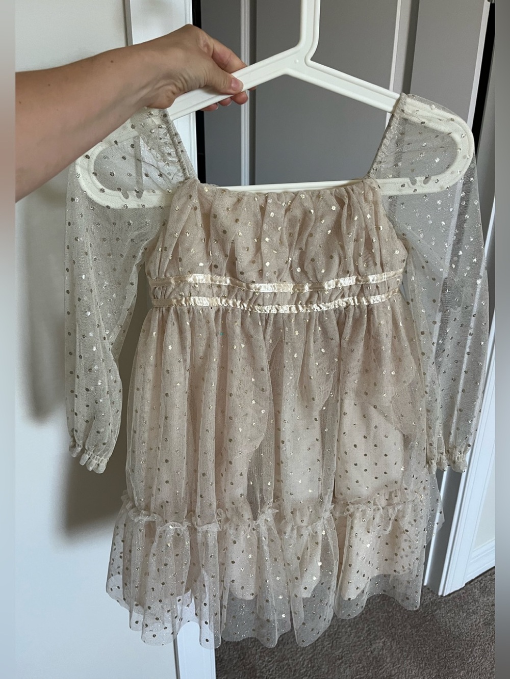 cupcakes & cashmere Girls Champagne Polka Dot Tulle Dress